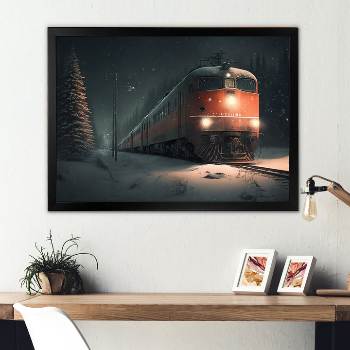 Train In Snowstorm - Transportation Train Canvas Wall Art