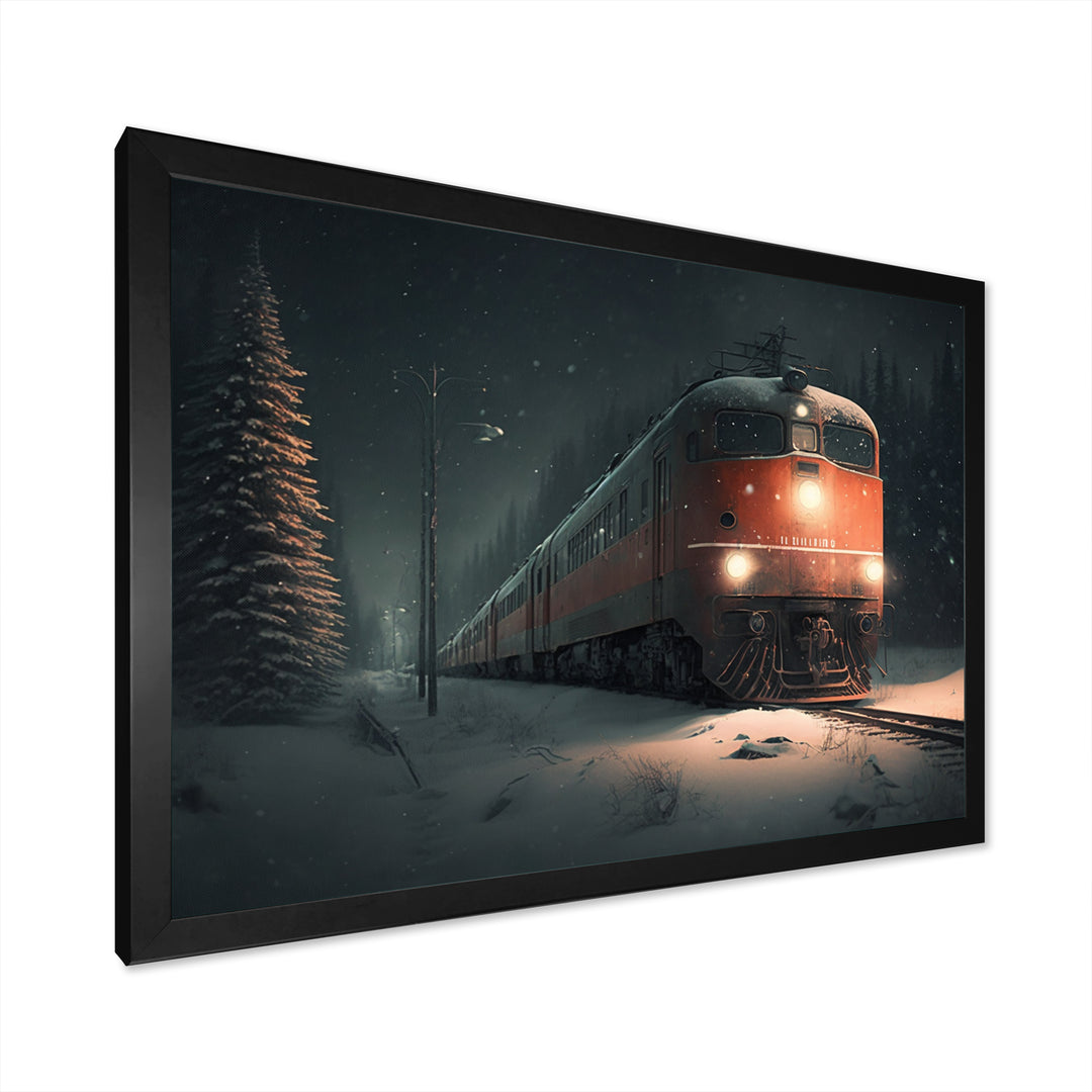 Train In Snowstorm - Transportation Train Canvas Wall Art