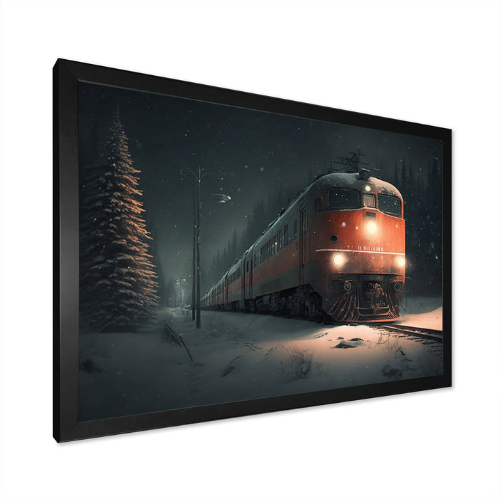 Train In Snowstorm - Transportation Train Canvas Wall Art