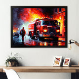 The Fire Truck's Fiery Pursuit I - Transportation Fire Truck Canvas Wall Art