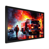 The Fire Truck's Fiery Pursuit I - Transportation Fire Truck Canvas Wall Art