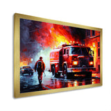 The Fire Truck's Fiery Pursuit I - Transportation Fire Truck Canvas Wall Art