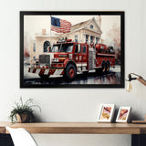 Fire Truck's Fiery Pursuit I - Transportation Fire Truck Canvas Wall Art