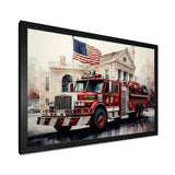 Fire Truck's Fiery Pursuit I - Transportation Fire Truck Canvas Wall Art