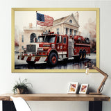 Fire Truck's Fiery Pursuit I - Transportation Fire Truck Canvas Wall Art