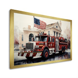 Fire Truck's Fiery Pursuit I - Transportation Fire Truck Canvas Wall Art