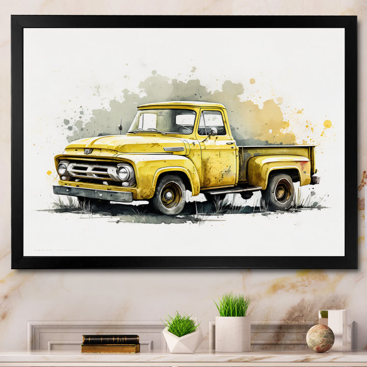 Yellow And Grey pickup truck - Pickup Truck Canvas Wall Art