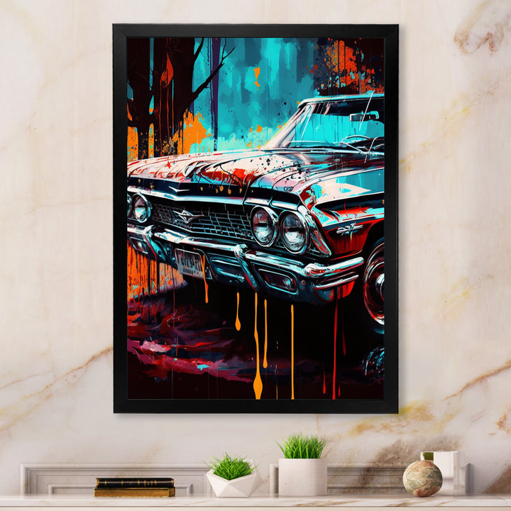 Blue And Gold Expressions Of Classic Cars - Cars Retro Canvas Wall Art