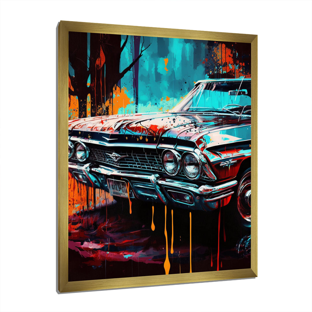 Blue And Gold Expressions Of Classic Cars - Cars Retro Canvas Wall Art