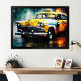 Taxi In The Rain` I - Cars Retro Canvas Wall Art