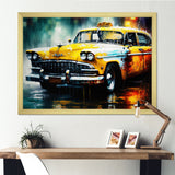 Taxi In The Rain` I - Cars Retro Canvas Wall Art