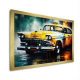 Taxi In The Rain` I - Cars Retro Canvas Wall Art