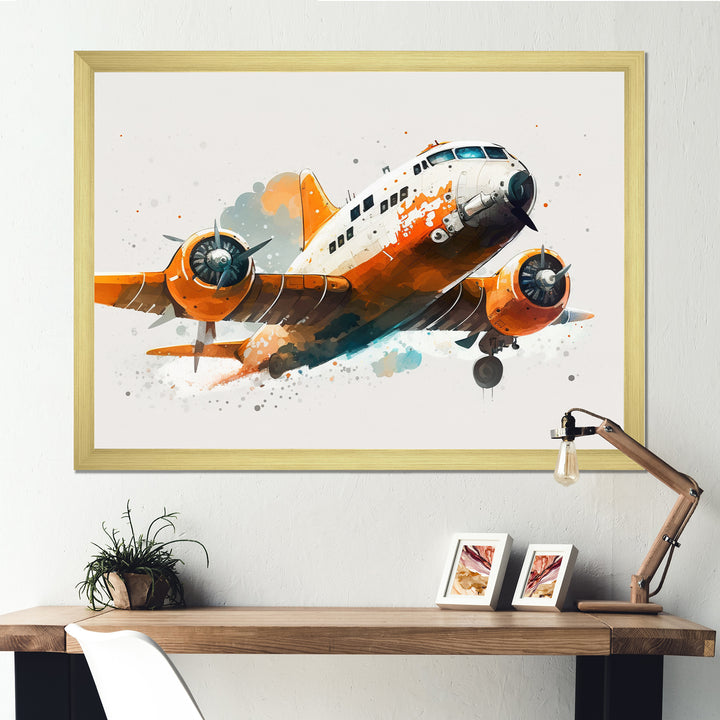 Airplane In The Air - Transportation Plane Canvas Wall Art
