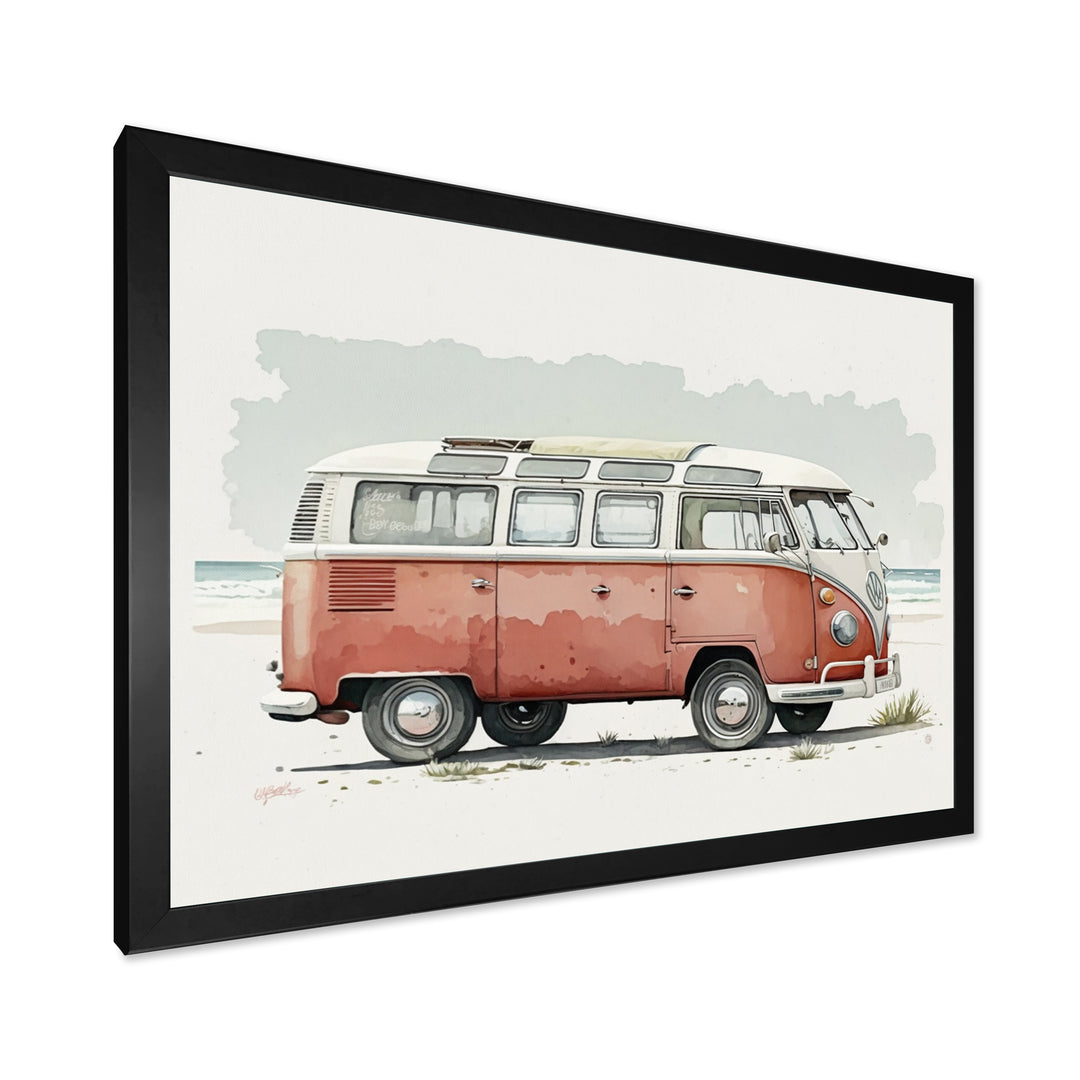 Van On The Beach - Car Van Canvas Wall Art