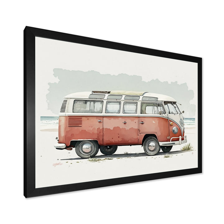 Van On The Beach - Car Van Canvas Wall Art