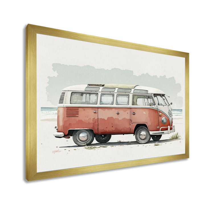 Van On The Beach - Car Van Canvas Wall Art