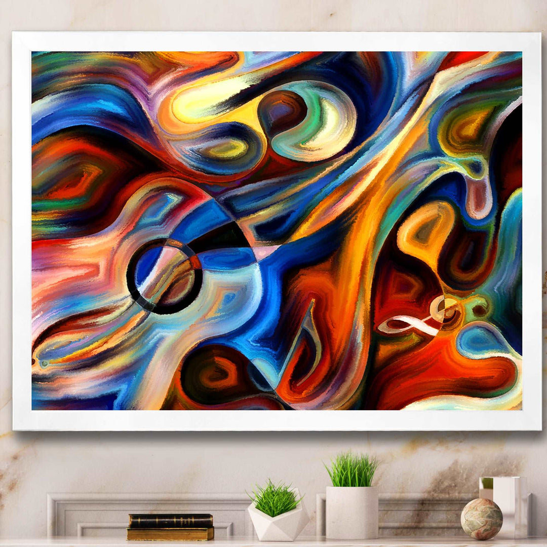 Abstract Music and Rhythm Framed Print Matte White - 1.5" Width