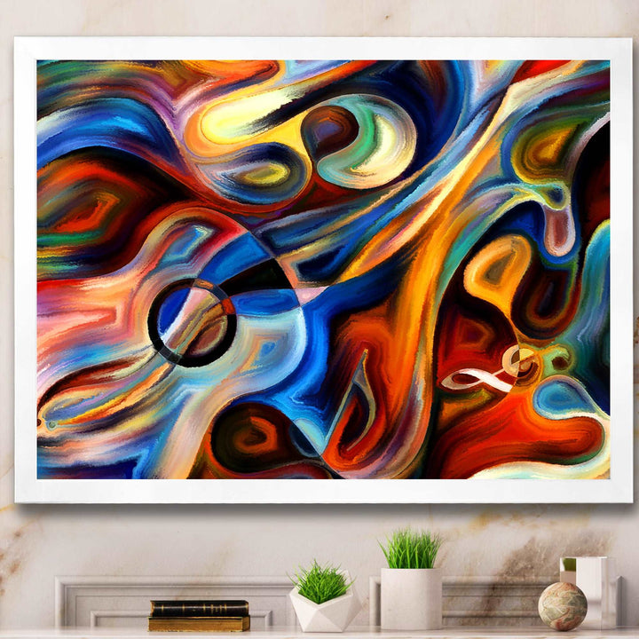 Abstract Music and Rhythm Framed Print Matte White - 1.5" Width