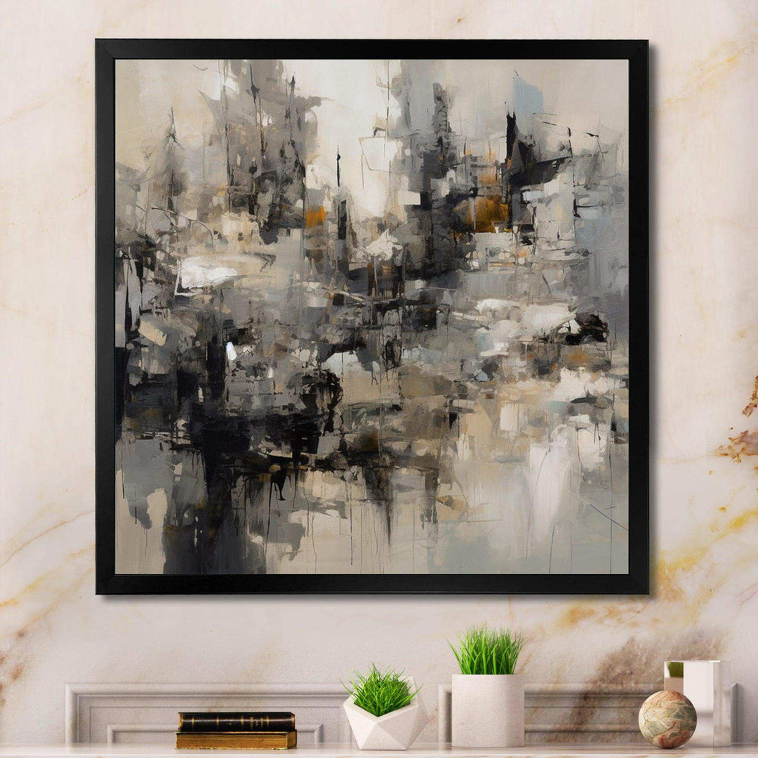 Grey Black Inner Worlds Of Marble I - Abstract Canvas Wall Art