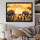 Yellow African Safari With Elephants - Elephant Large Canvas Wall Art