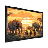 Yellow African Safari With Elephants - Elephant Large Canvas Wall Art