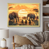 Yellow African Safari With Elephants - Elephant Large Canvas Wall Art