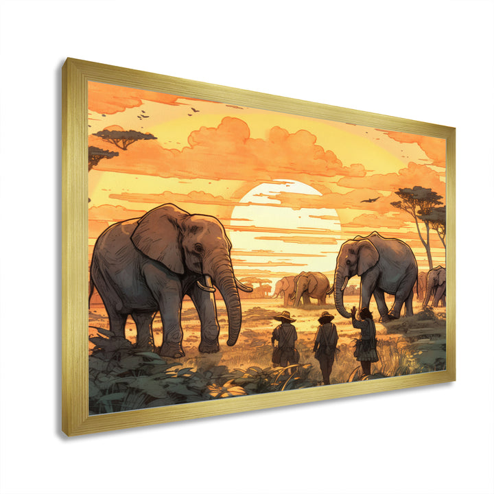 Yellow African Safari With Elephants - Elephant Large Canvas Wall Art