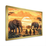 Yellow African Safari With Elephants - Elephant Large Canvas Wall Art