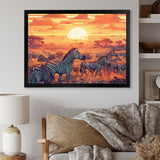 Orange African Safari With Zebras - Zebra Living Room Wall Art