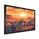 Orange African Safari With Zebras - Zebra Living Room Wall Art