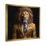 Yellow Lion In Suit - Lion Fashion Canvas Wall Art