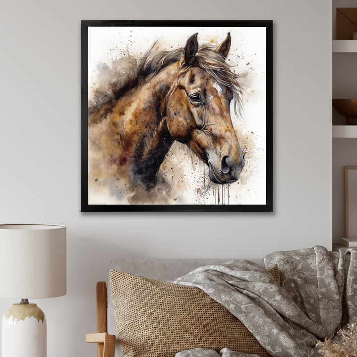 Brown Watercolor Horse Portrait - Horse Canvas Wall Art