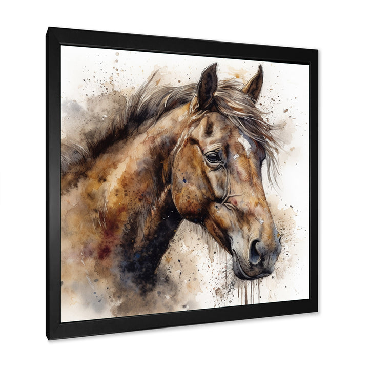 Brown Watercolor Horse Portrait - Horse Canvas Wall Art