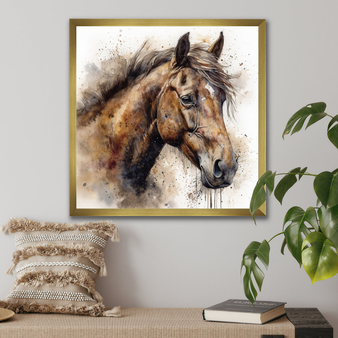 Brown Watercolor Horse Portrait - Horse Canvas Wall Art