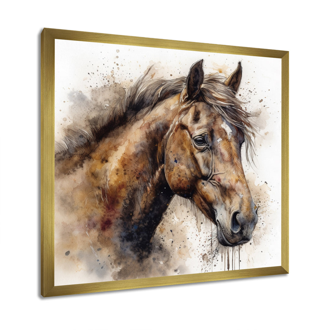 Brown Watercolor Horse Portrait - Horse Canvas Wall Art