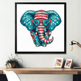 Blue Red Elephant With Glasses - Blue Elephant Fashion Wall Art