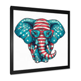 Blue Red Elephant With Glasses - Blue Elephant Fashion Wall Art