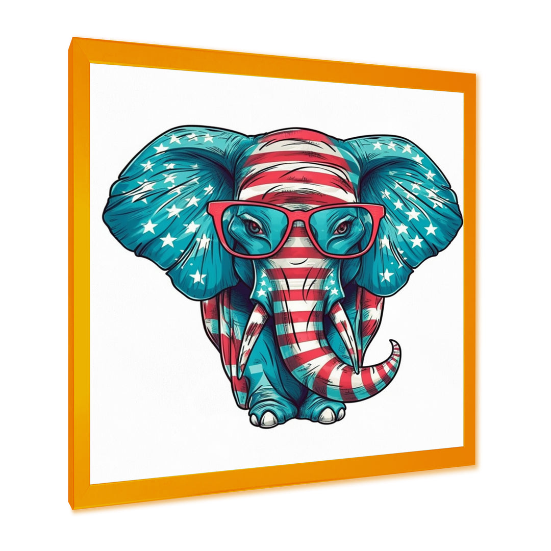 Blue Red Elephant With Glasses - Blue Elephant Fashion Wall Art