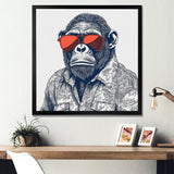 Grey Orange Monkey With Sunglasses - Monkey Fashion Framed Canvas Art