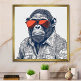 Grey Orange Monkey With Sunglasses - Monkey Fashion Framed Canvas Art