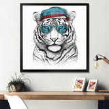 Blue Grey Tiger With Sunglasses - Tiger Fashion Canvas Wall Art