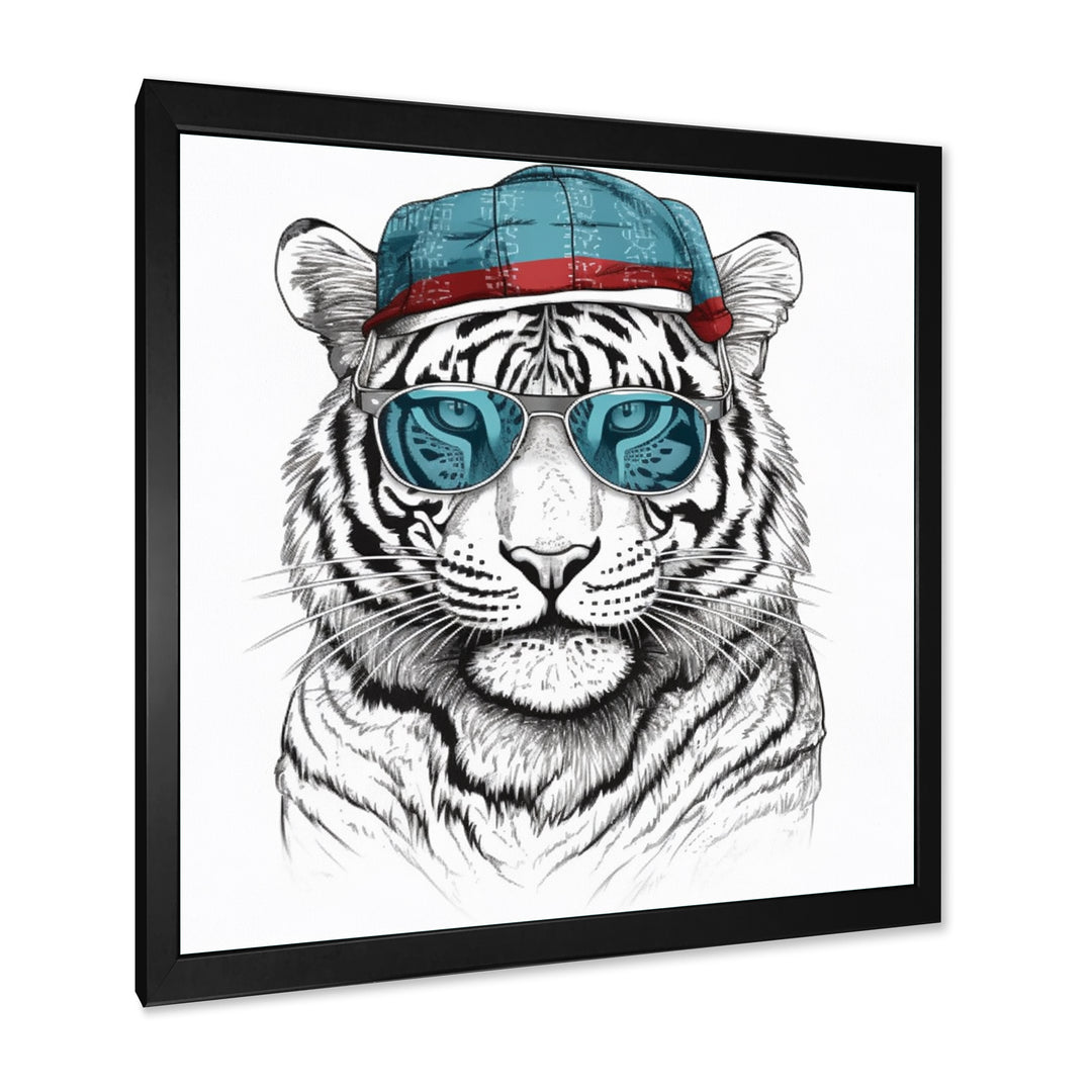 Blue Grey Tiger With Sunglasses - Tiger Fashion Canvas Wall Art
