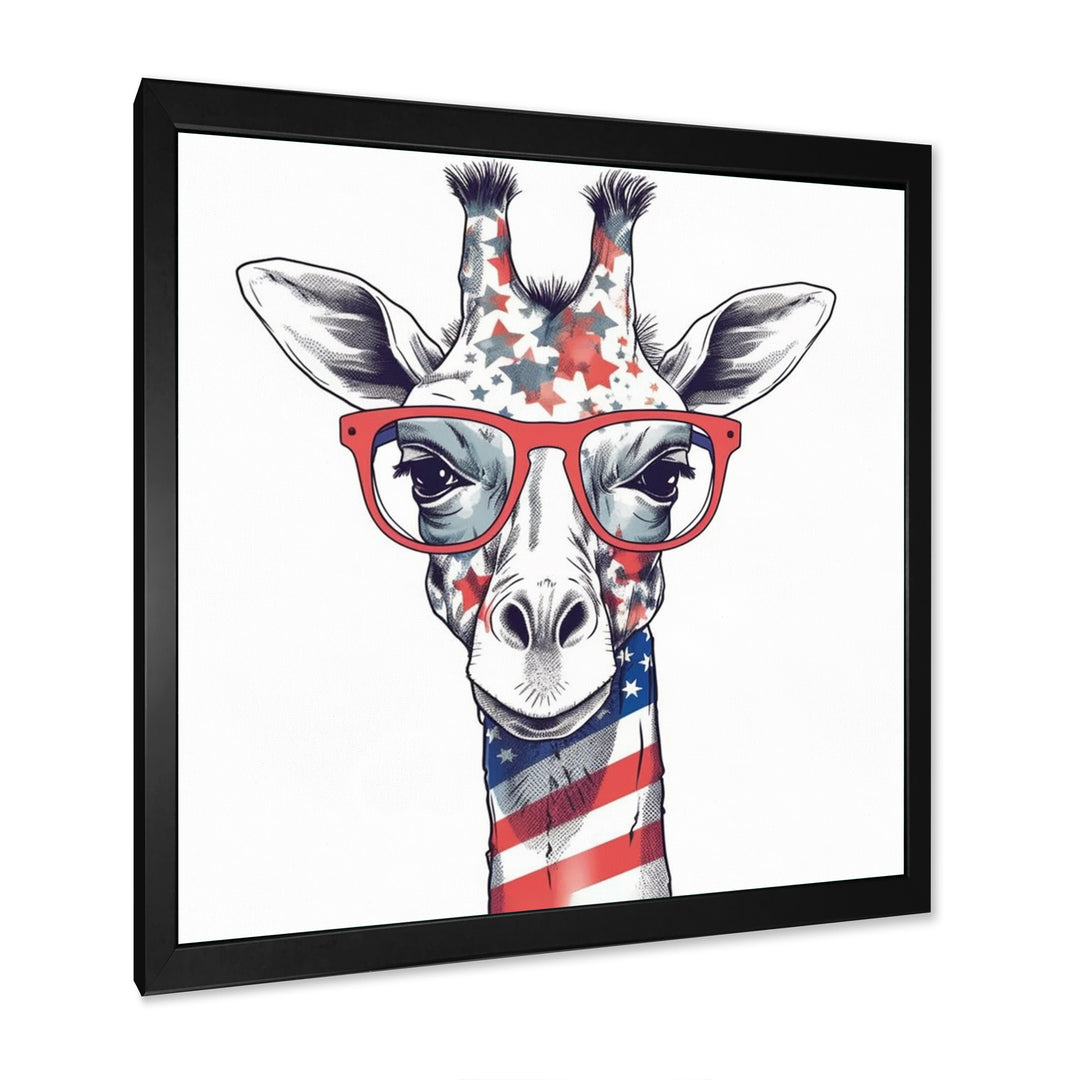Red Blue Giraffe With Glasses - Giraffe Canvas Wall Art