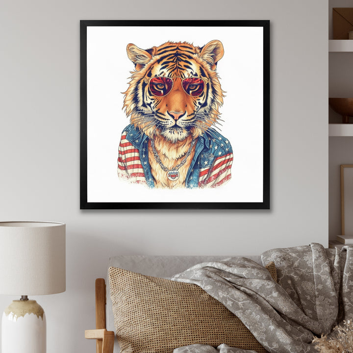 Orange Blue Tiger With Sunglasses - Tiger Fashion Wall Decor