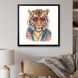 Orange Blue Tiger With Sunglasses - Tiger Fashion Wall Decor