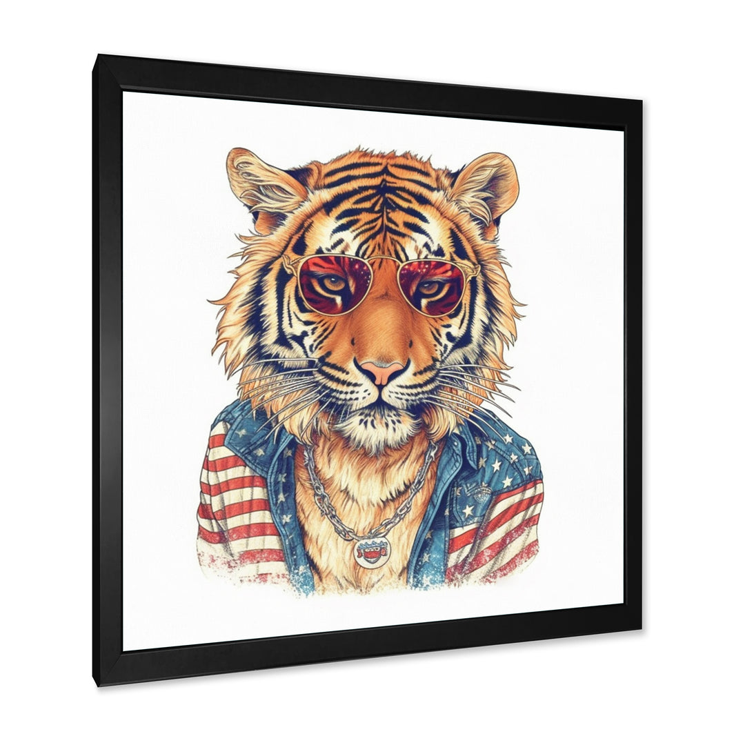 Orange Blue Tiger With Sunglasses - Tiger Fashion Wall Decor