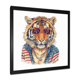 Orange Blue Tiger With Sunglasses - Tiger Fashion Wall Decor
