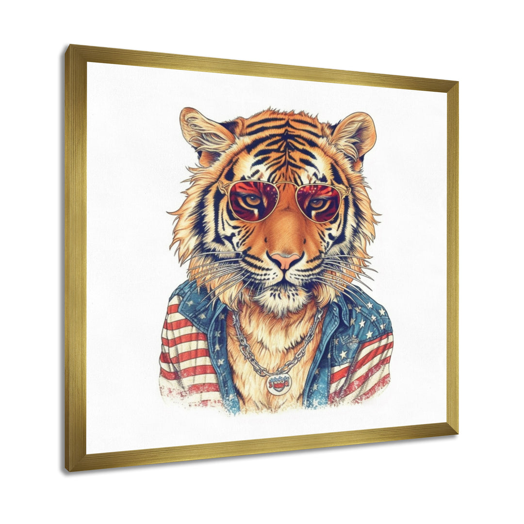 Orange Blue Tiger With Sunglasses - Tiger Fashion Wall Decor