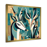 Green Beige Abstract Deer Portrait - Deer Wall Art Prints
