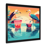 Blue Pink Flamingos In The Sea At Sunset - Flamingo Living Room Wall Art